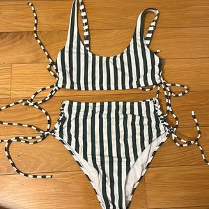 LA HEARTS by pacsun green stripped high wasted bikini set. Super cute and comfy